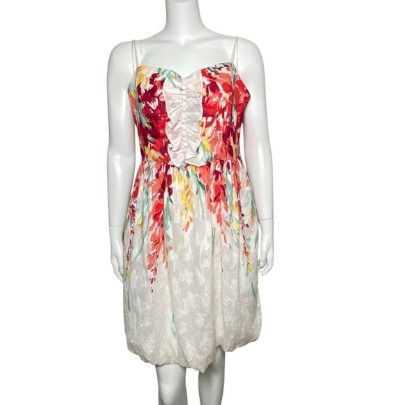 London Times Floral Sundress Womens Size 14 Spaghetti Straps Ruffle Lined - Picture 1 of 6